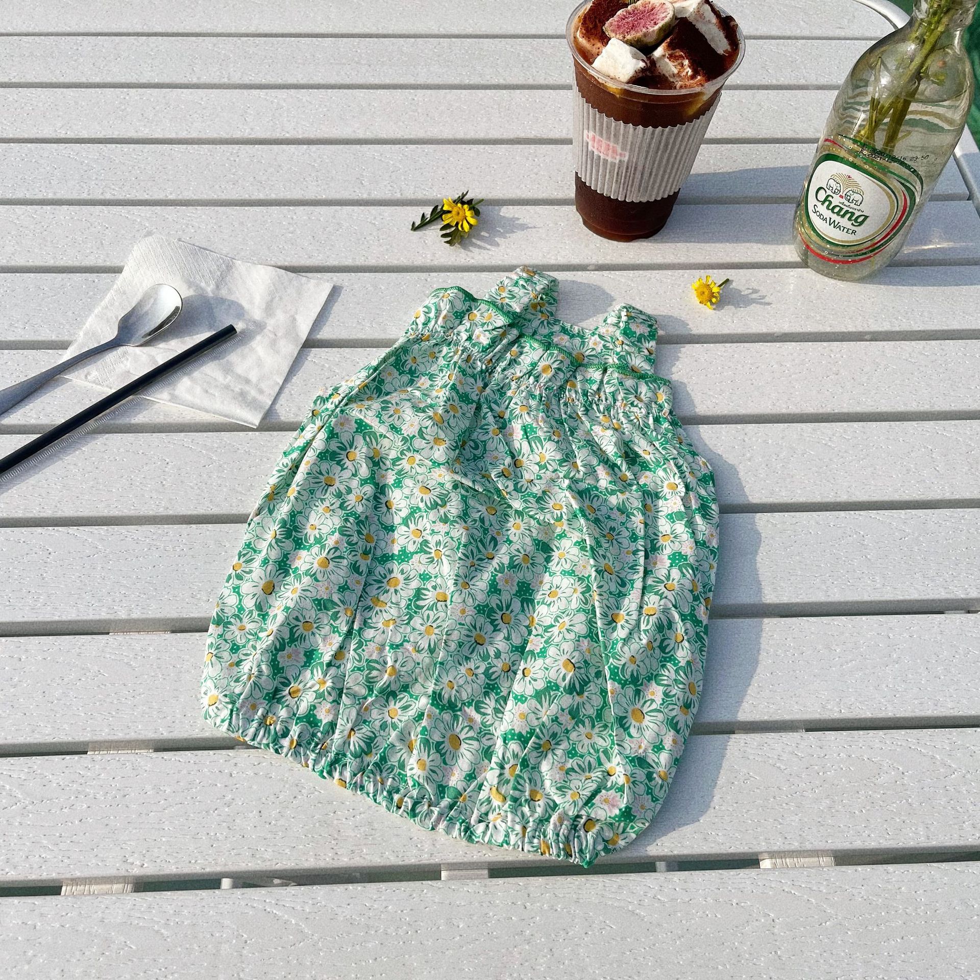 Puppy Dog Princess Tutu for Small Medium Dog Dog Skirt Sweet Flower Print French Bulldog Sling Dress Kawaii Pet Apparel: GREEN / XS