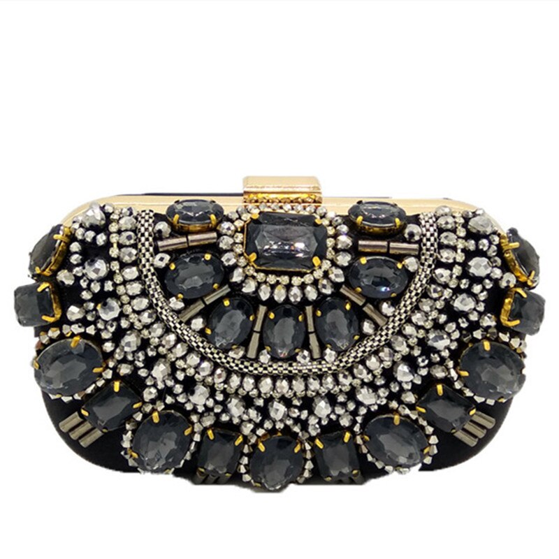 Beroemde Vrouwen Portemonnee Zwarte Kristal Avond Metal Koppelingen Zilveren Kralen Bridal Wedding Box Clutch Bags Portemonnee En Handtassen: Black