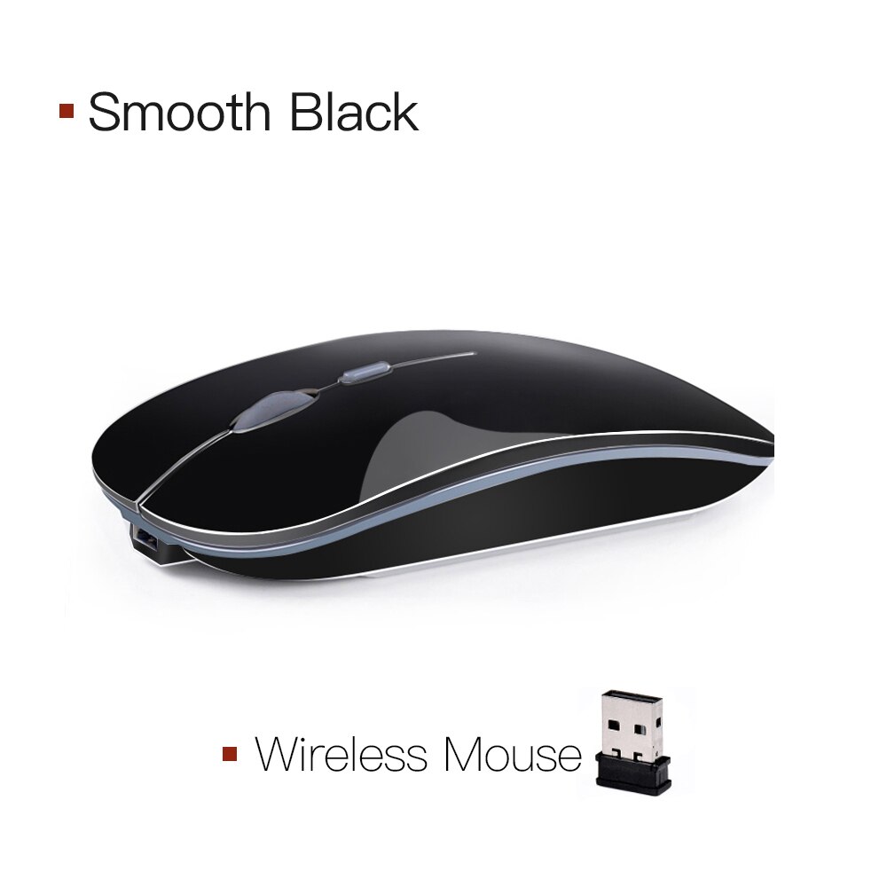 Wireless Mouse Rechargeable Computer Mouse USB Silent Ergonomic Mause Portable Ultra Thin Mute Mice For PC Laptop iMac: Smooth Black