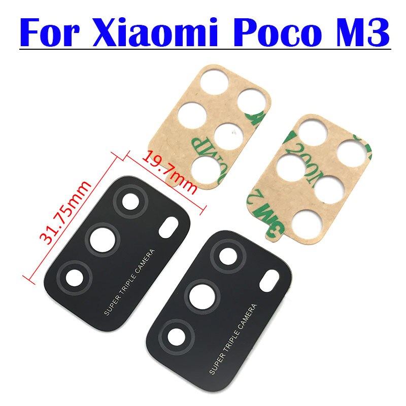 10Pcs/Lot，For Xiaomi Poco M3 Camera Glass Lens Back Rear Camera Glass Lens with Glue Adhesive Replacement Repair Spare Parts