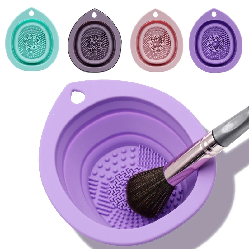 Limpiador de brochas de maquillaje de silicona, cuenco de limpieza de esponjas de polvo plegable, cepillos para sombra de ojos, estera suave de lavado, herramientas de belleza, caja de fregado