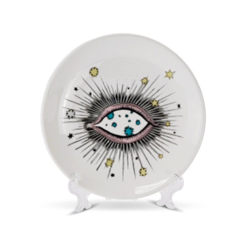 Big Eye Sterrenhemel Decoratieve Plaat Keramische Ronde Schotel Kat Hoofd Sieraden Opslag Gerecht Artistieke Sky Eye Kleurrijke Plaat Mode: A / 8 INCH