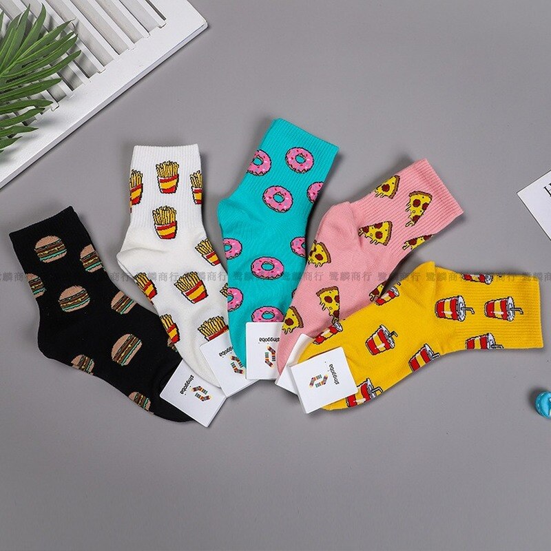 Nourriture femmes chaussette dessin animé femme chaussettes femmes décontracté coton Sox filles automne hiver à la hambourg frites Pizza Skarpetki