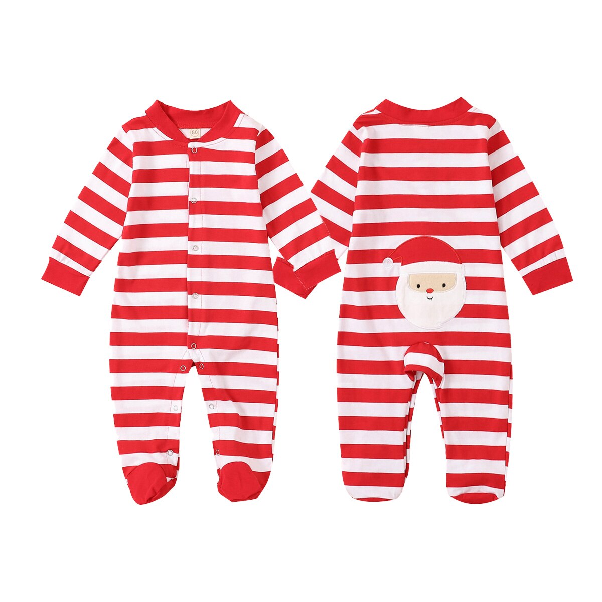 Infant Baby Girls Boys Clothing Long Sleeve Single-breasted Santa Striped Footies Jumpsuits Toddler Christmas Clothes 0-24M