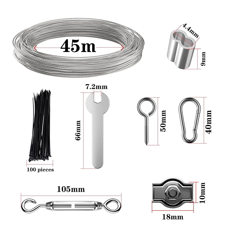 45M PVC Coated Wire Trellis Kit/Fence Wire Tensioner/Catenary Wire Kit/Plant Training Wire Kits/Wire Trellis Kit