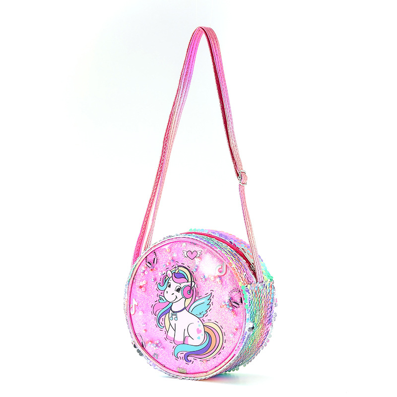 Mini-Kupplung für freundlicher, süße, glitzernde pailletten-umhängetaschen für kleine mädchen, einhorn-handtaschen und geldbörsen mit Karikatur-motiven, Baby-münzbeutel: Rose