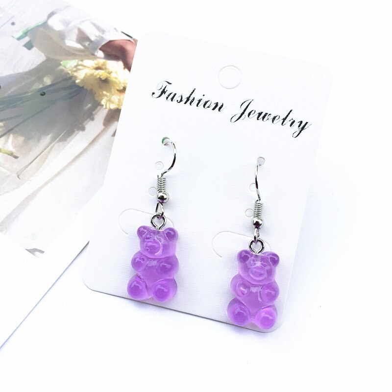 Boucles d'oreilles ours gommeux mignon Mini minimalisme dessin animé femelle oreille crochets Danglers bijoux: D