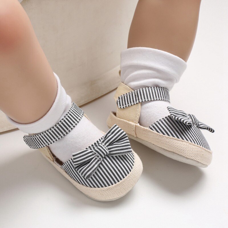 Baby Meisje Ademend Streep Patroon Anti-Slip Schoenen met Strik Casual Sneakers Peuter Zachte Zolen sandalen