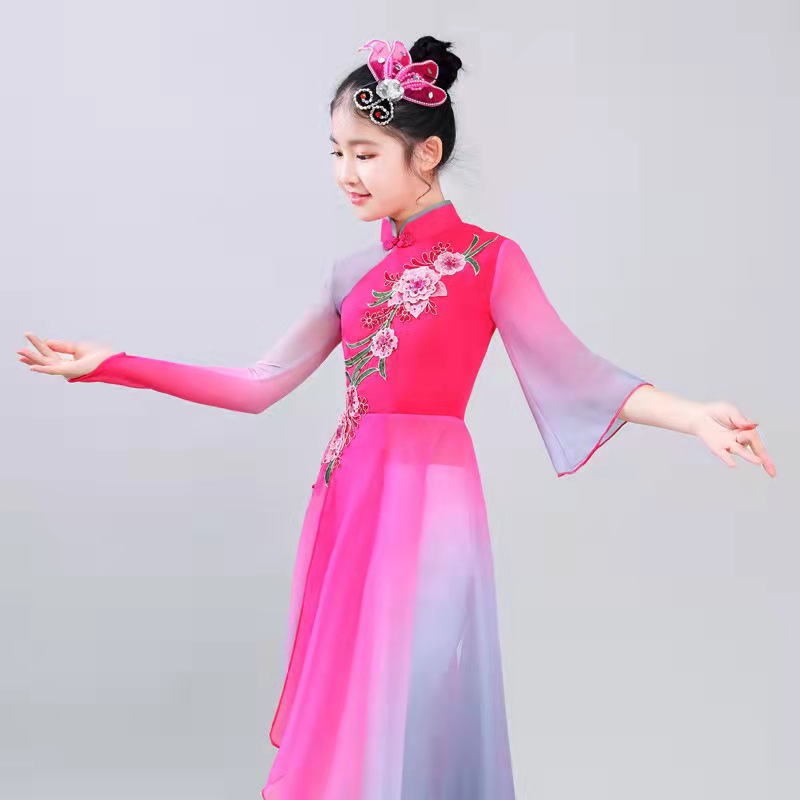 Classic Folk Dance Costume for Girl Yangko Dance Dress Fan Dance Clothing Kids Chinese National Dancewear Performance Dress