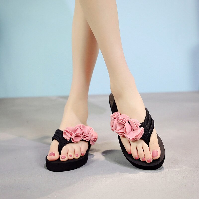 Dames slippers zomer bloemen clip teen slippers dames casual schoenen wiggen dames strand slippers antislip strandschoenen