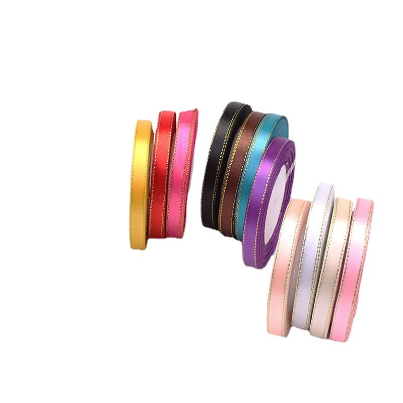 Rouleau de 22 mètres/rouleau, 1cm de largeur, bleu lac, Champagne, bord or, ruban, boîte pour gâteau de mariage, accessoires pour cheveux, emballage floral à faire soi-même