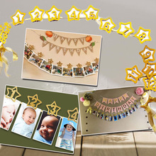 Newest 1set 0-12 Month Baby Photo Banner With Clip Baby Shower Gold Banner 1st Birthday Party Decorations Cartoon Hat