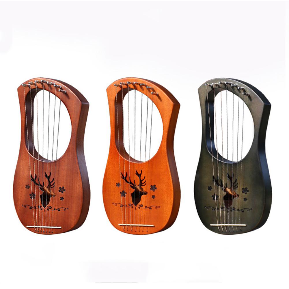 7 Strings Harp Lyre Strings Instrument Reindeer Pattern Mahogany Wood 7 Tone C Key Stringed Instruments for Music Lovers