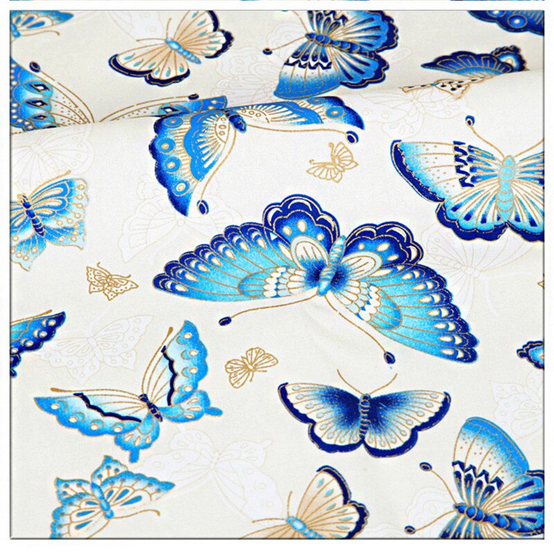 Bomuld bronzing og vind stof japansk kimono håndlavet klud sommerfugl print tøj knus pudebetræk gardin duge stof: Hvid