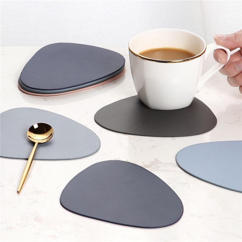 Ovale PU Lederen Coaster Cup Mat Waterdicht warmtegeïsoleerde Pad Blauw Bekerhouder Desktop Decoratie Chic Placemat