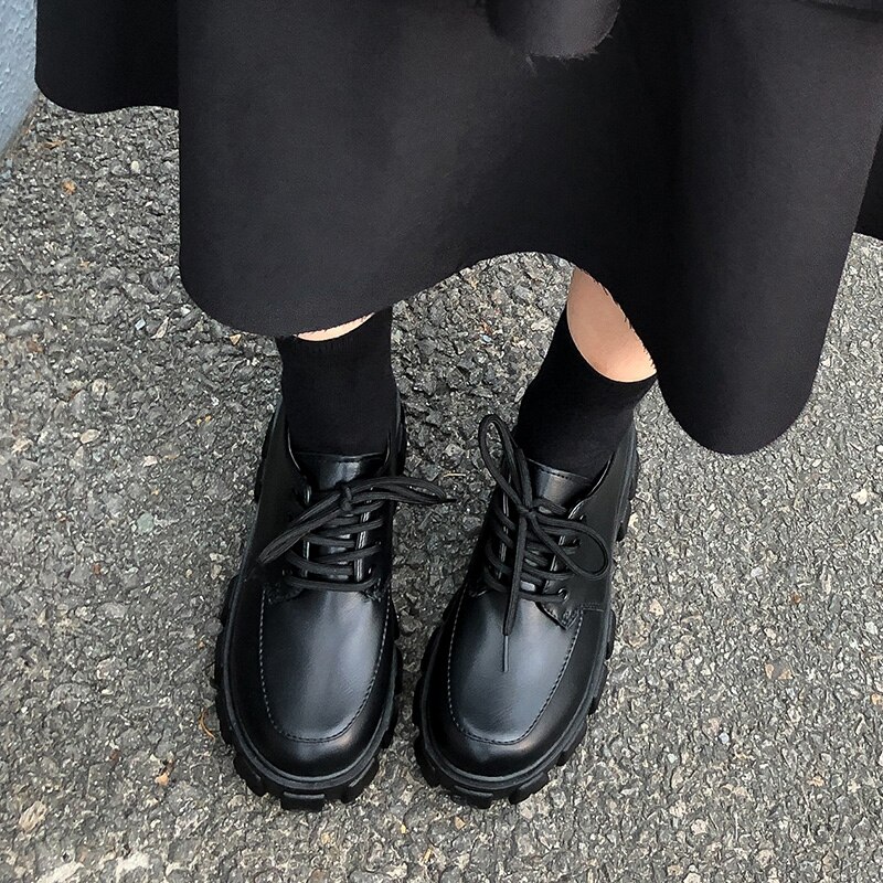 Zapatillas de deporte gruesas con tacón oculto para mujer, zapatos de cuña con aumento de altura, plataforma alta de otoño, Oxford