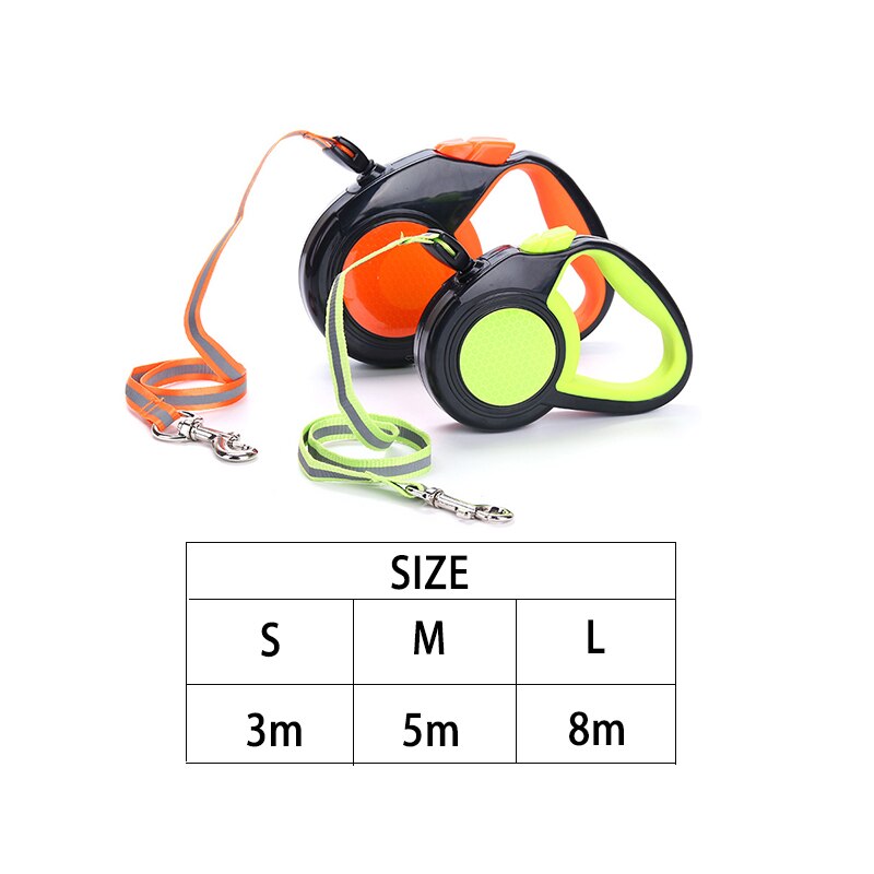 3/5/8M Retractable Dog Leash Reflective Nylon Pet Leads Extending Walking Dog Traction Rope Outdoor Pet Running Safety Rope