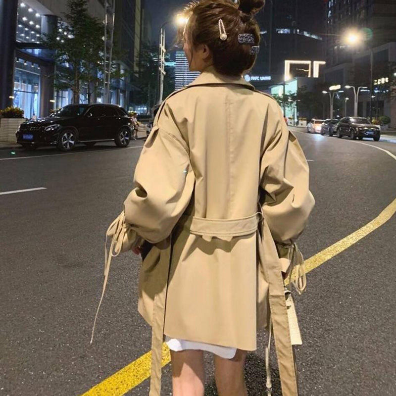 Frauen Graben Mantel Casual Gürtel Khaki Dame Kleidung Herbst Koreanische Revers Oberbekleidung Tops Oversize Windjacke