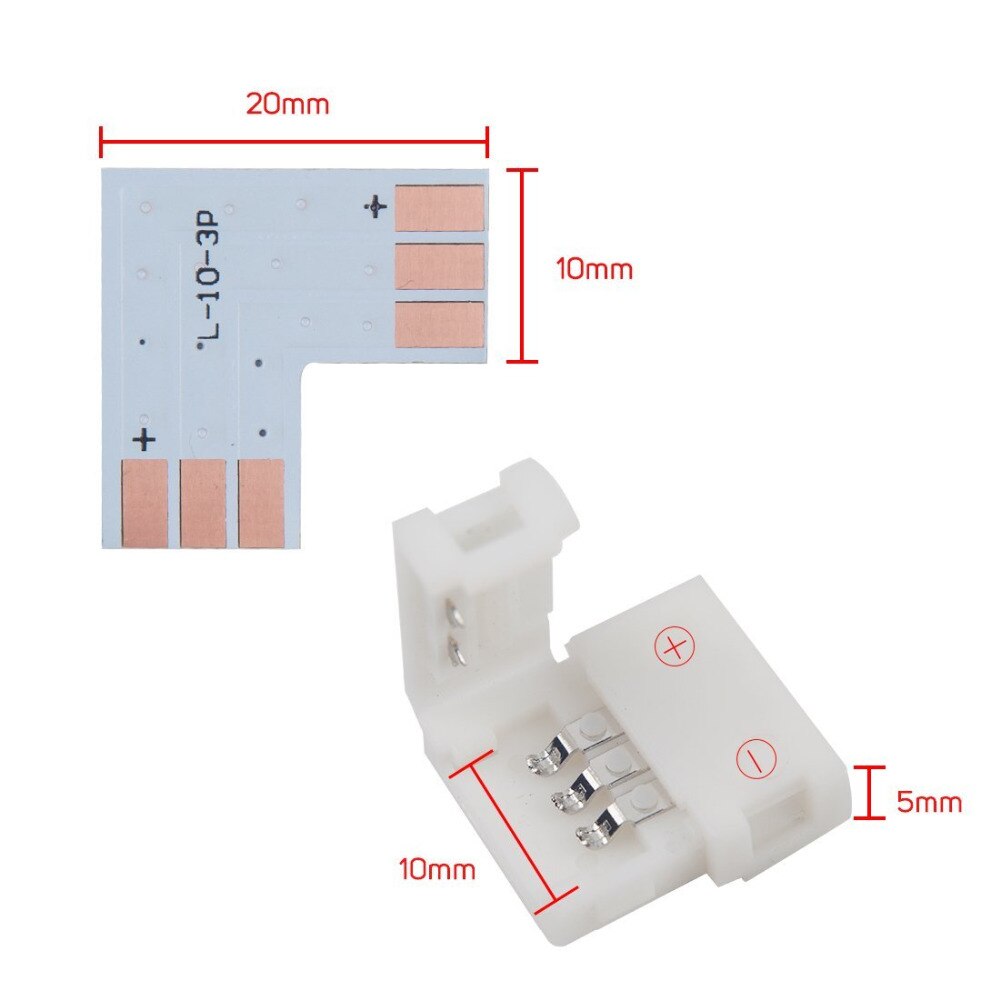 3pin 10mm Width L Shape Corner Connector Solderless For ws2811 ws2812b SK6812 Led Strip No Soldering Ambilent