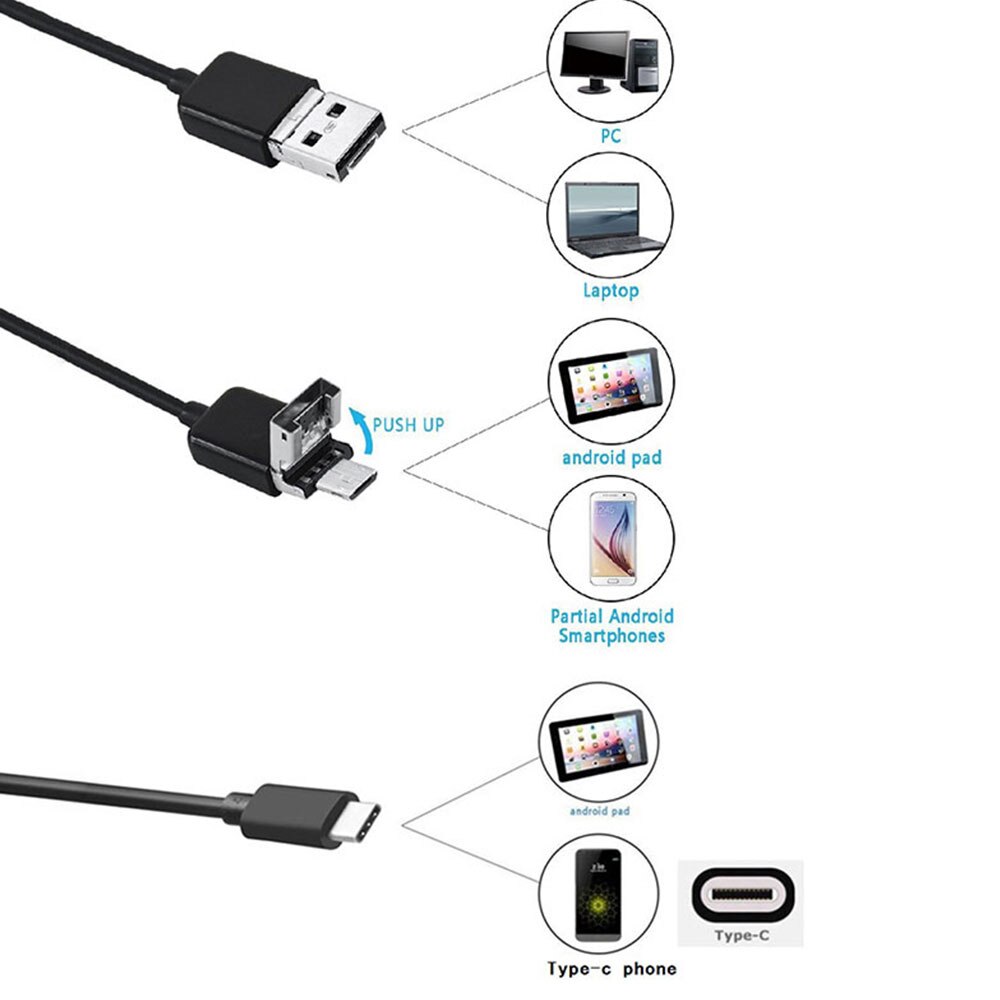 Portable Endoscope 3 in 1 5.5mm 6 LED IP67 30W Metal Plastic Black Ear Cleaning Tool Inspection Inspection Camera Computers