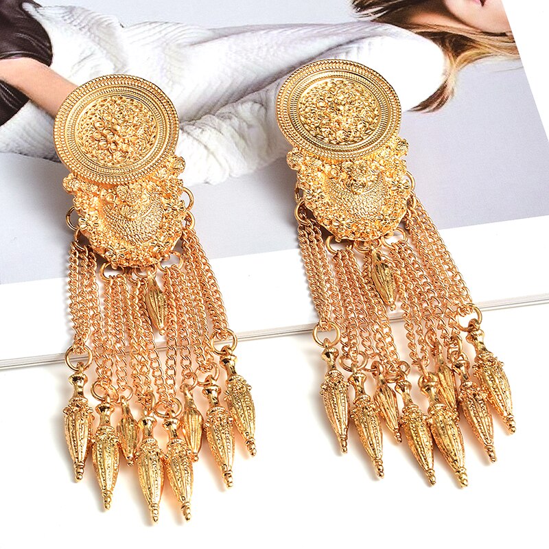 Høy håndlagde lange dusk kjede øredobber statement gull metall smykker tilbehør for kvinner: Default Title