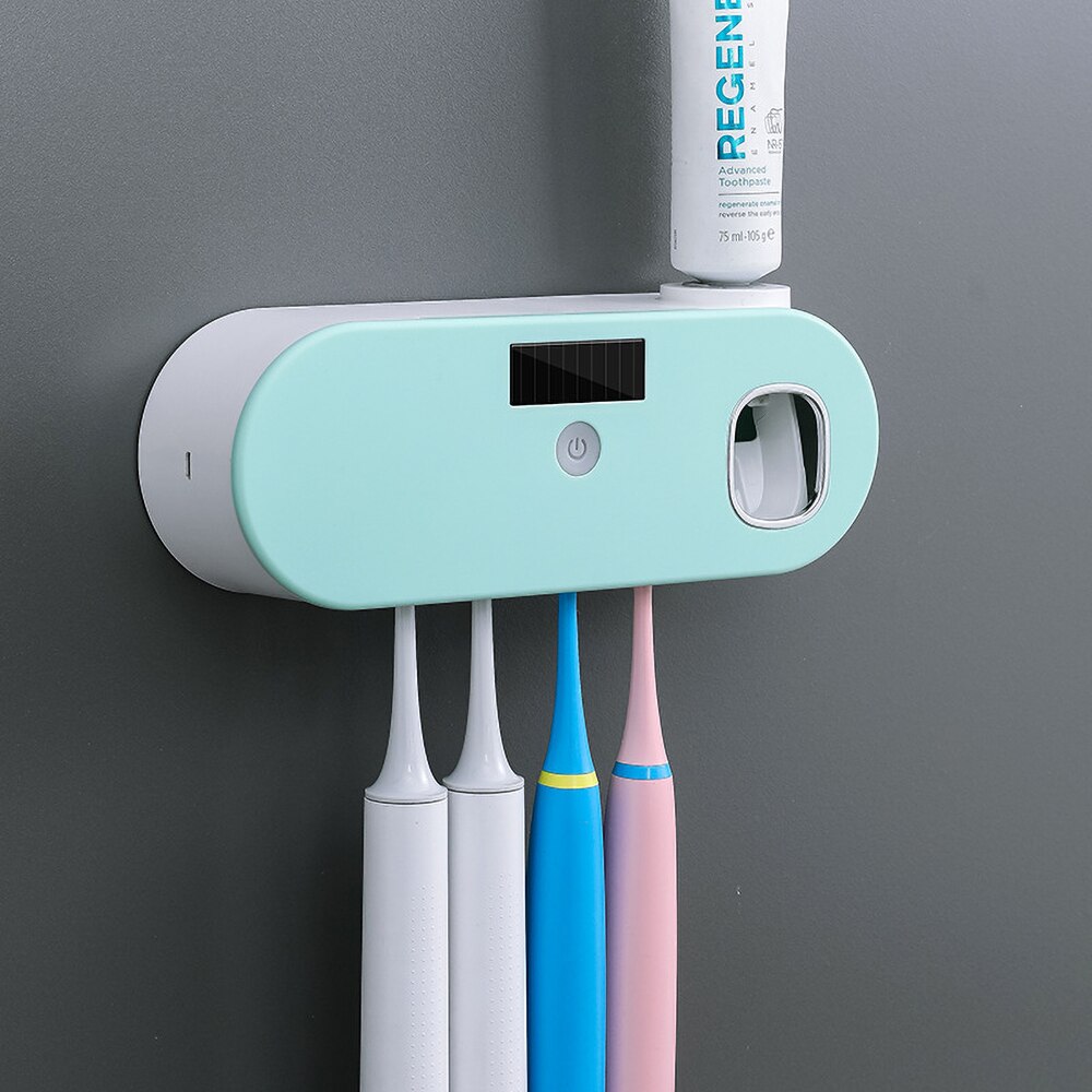 Porte-brosse à dents mural, désinfectant UV à énergie solaire Rechargeable, accessoire automatique: green