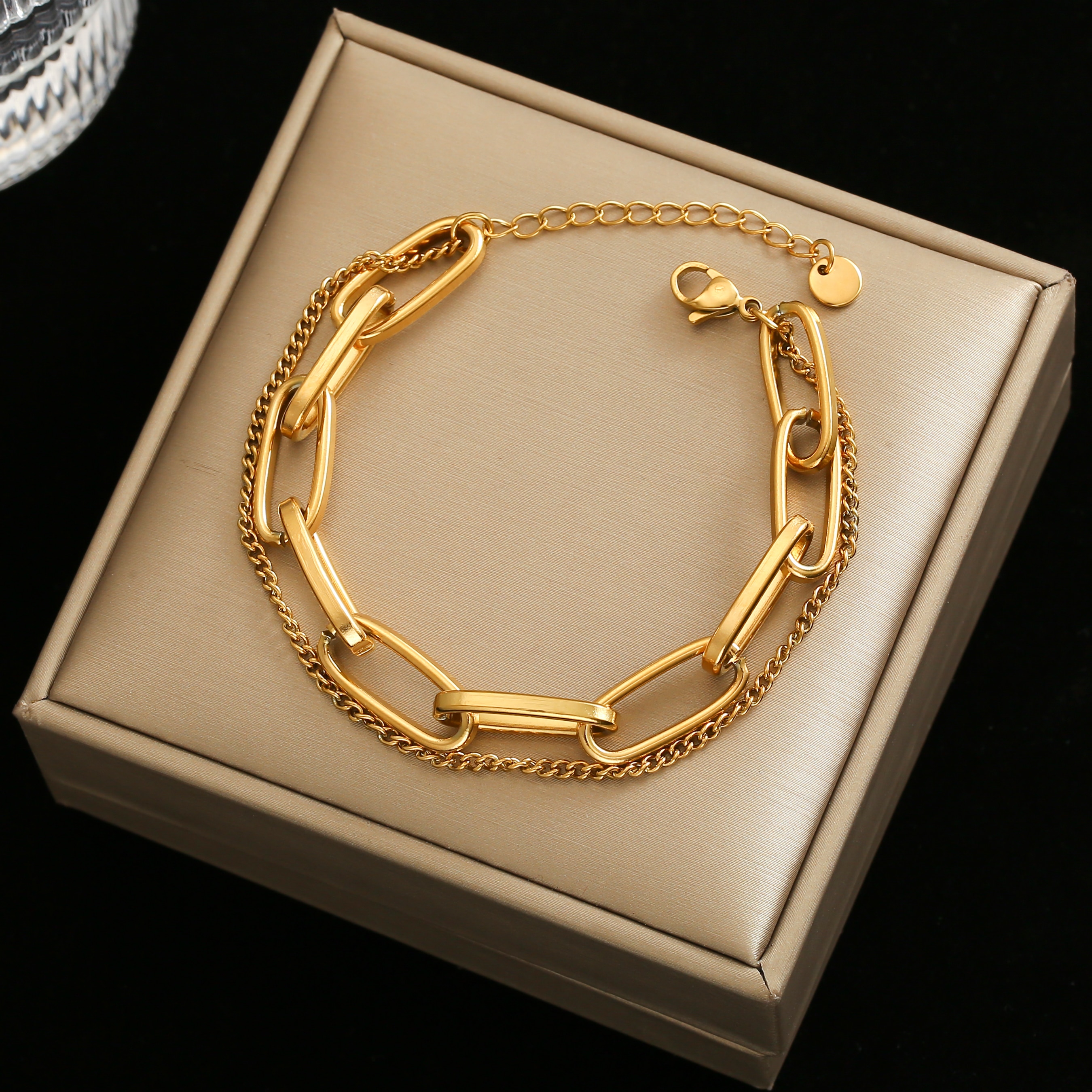 Elo da Cadeia de moda Pulseira de Aço Inoxidável Pulseira para As Mulheres Exquisite Gold Metal Pulseira Jóias de Presente Da Menina Da Praia брелок