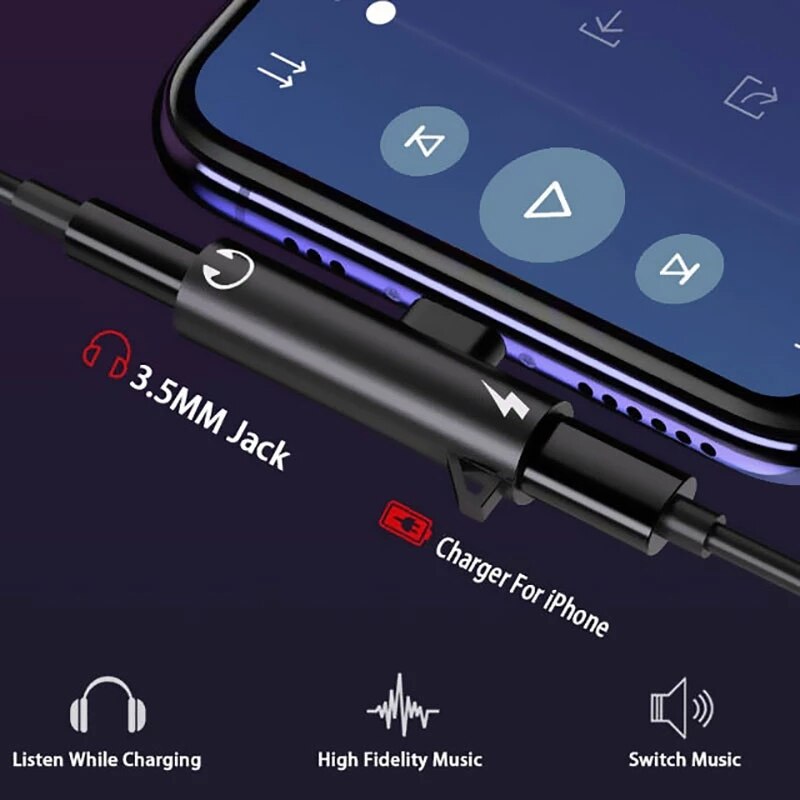 Podwójny rozdzielacz audio do słuchawek 2 w 1 do iPhone XR XS 13 12 11 do gniazda 3,5 mm do słuchawek Kabel AUX nie typu c