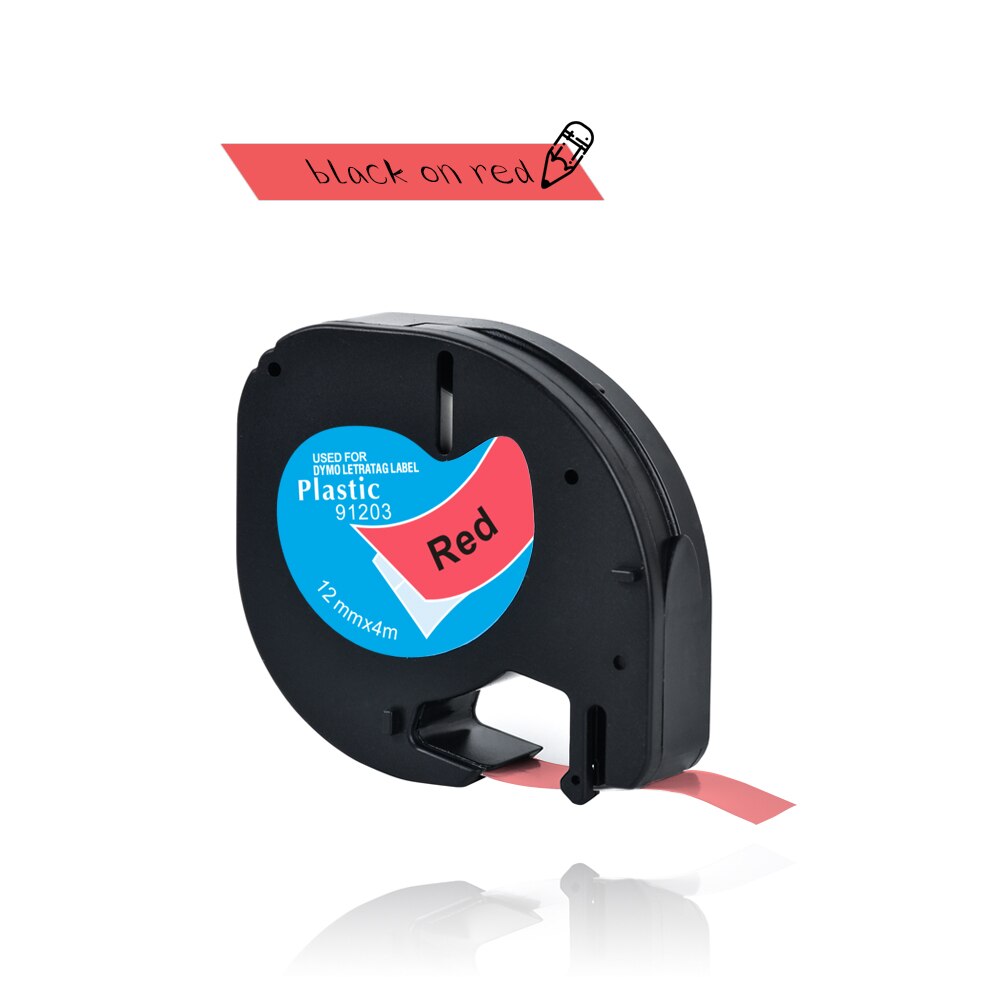 Yance 91201 kompatibel til dymo letratag plastiktape 12mm*4m sort på hvid  lt 91331 91330 18769 18771 til lt -100t etiketmaskine: Sort på rød