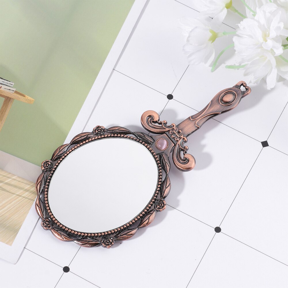 Espejo de bolsillo Vintage para maquillaje para niña, espejo pequeño plegable para cosmética, espejo de maquillaje para niña Mini, suministros de viaje (Color bronce, ovalado