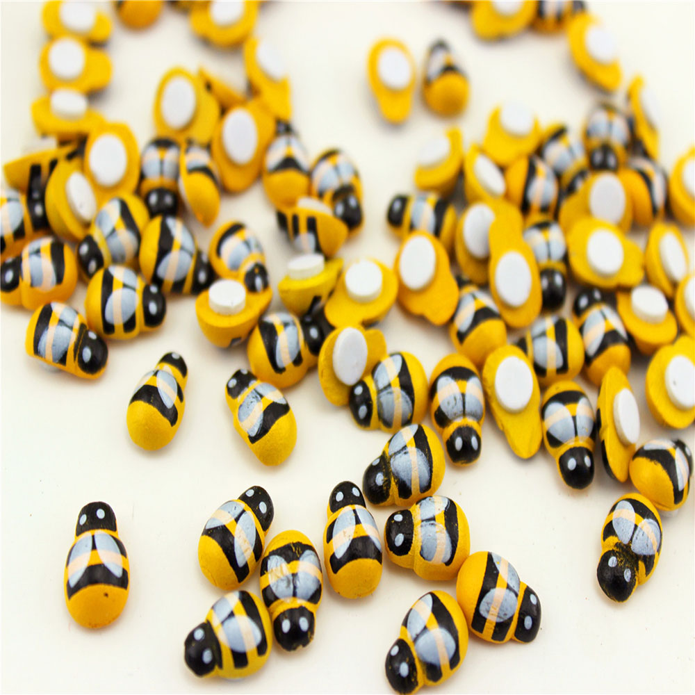 100 stks/partij Mini Bee Houten Lieveheersbeestje Spons zelfklevende Stickers Koelkast muur Scrapbooking Woondecoratie