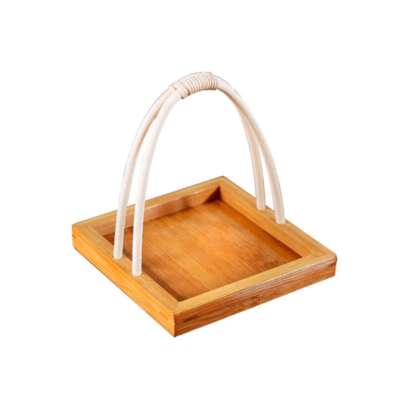 Japanese Sushi Bamboo Basket with Handle Dessert Fried Food Serving Tray Snack Fruit Dish Plate Round Paper Doilies Ta: small