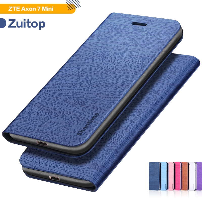 Pu lederen telefoonhoesje met houtnerf voor de zte axon 7 mini, flipcase voor de zte axon 7 mini, zakelijke portemonneehoes, zachte siliconen achterkant