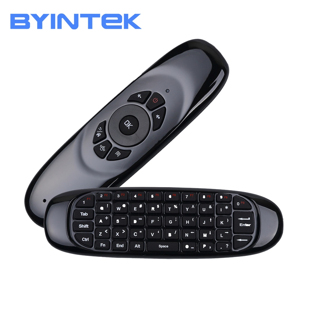 BYINTEK Wireless air mouse, Game Keyboard Rechargeable 2.4GHz Universal Smart Controle Remote for Android projector Pc