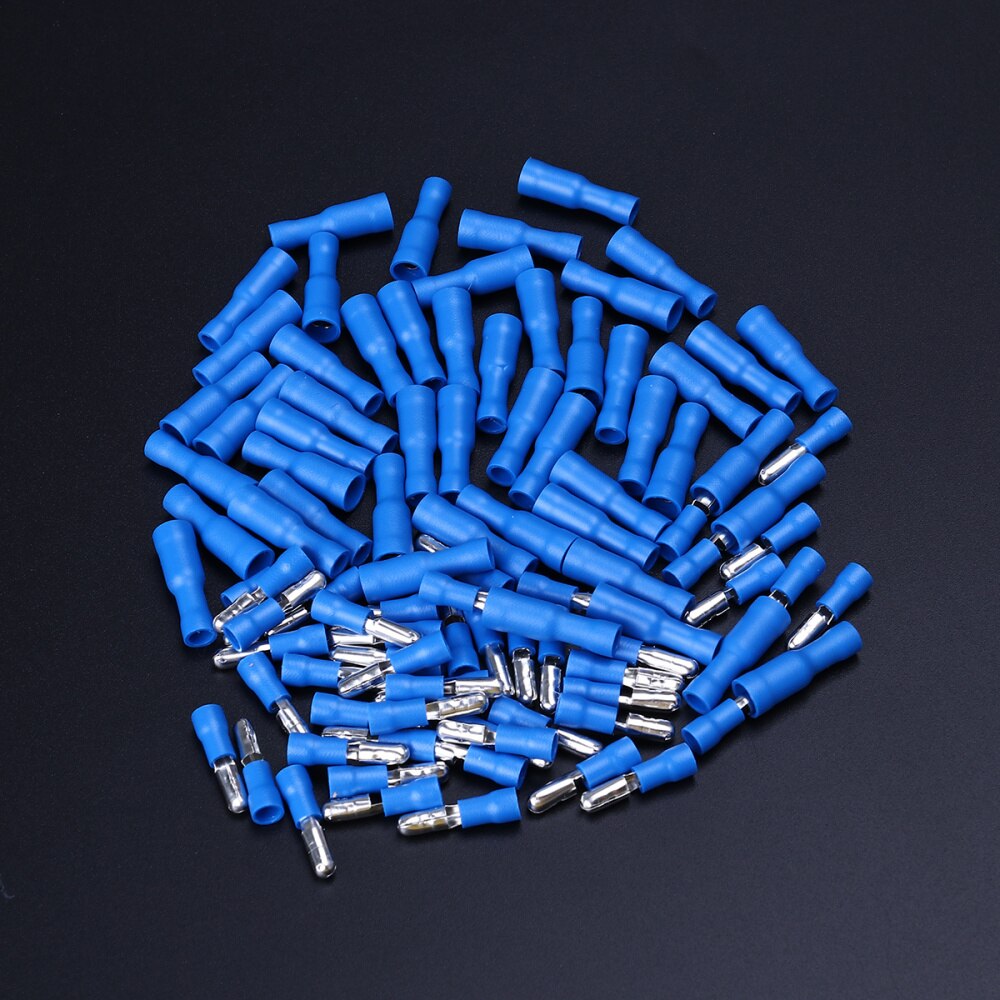 100pcs Gauge Insulated Male / Female Bullet Quick Splice Wire Terminals Wire Crimp Connectors Set (Blue)