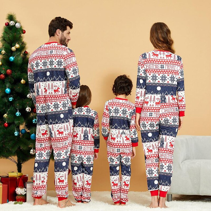 Kerst Onesi Nachtkleding Jumpsuit Rendier Sneeuwvlok Geometrische Festival Familie Bijpassende Onsie Pyjama Casual Nachtkleding Homewear