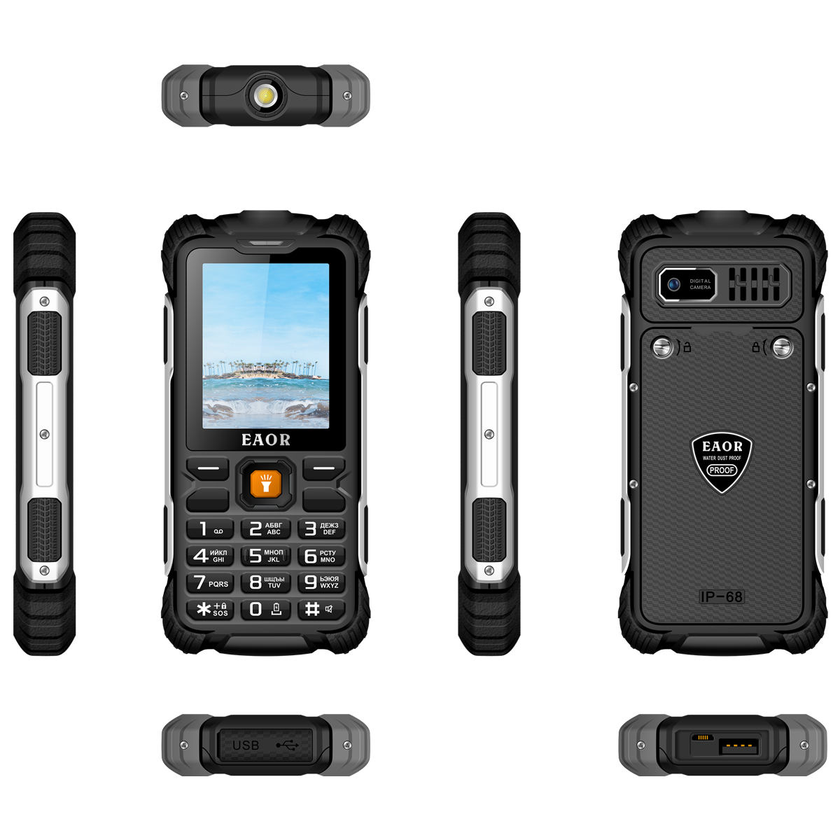 EAOR Power Bank Rugged Phone IP68 Water/Dust-proof Keypad Phones 3000mAh Big Battery 2G Feature Phone Push-button Mobile Phones: Default Title