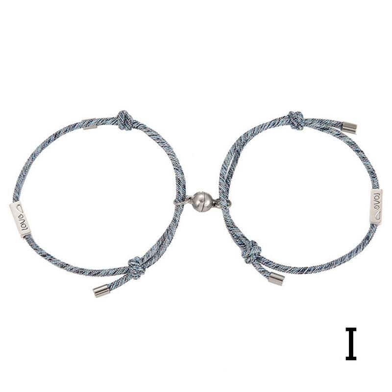 2 pièces/ensemble jumelé Bracelets fermoir magnétique Couple Bracelet réglable tressé corde Couple Bracelet bijoux: I