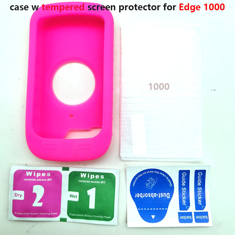Edge 1000-funda protectora de goma para ordenador de bicicleta, Protector de pantalla para Garmin Edge 1000, GPS: Pink Tempered