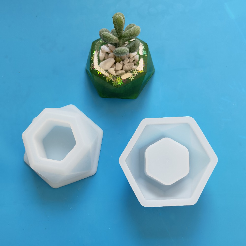 Mini molde Hexagonal para maceta, Molde de resina Epoxy, molde para macetas de silicona, bricolaje, velas de yeso hechas a mano, taza, molde para joyero de cemento