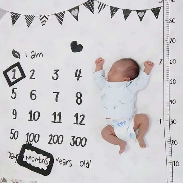 Baby baby milepæl teppe foto fotografering prop tepper bakgrunn klut kalender bebe gutt jente foto tilbehør 100 x 100cm: Ef -12