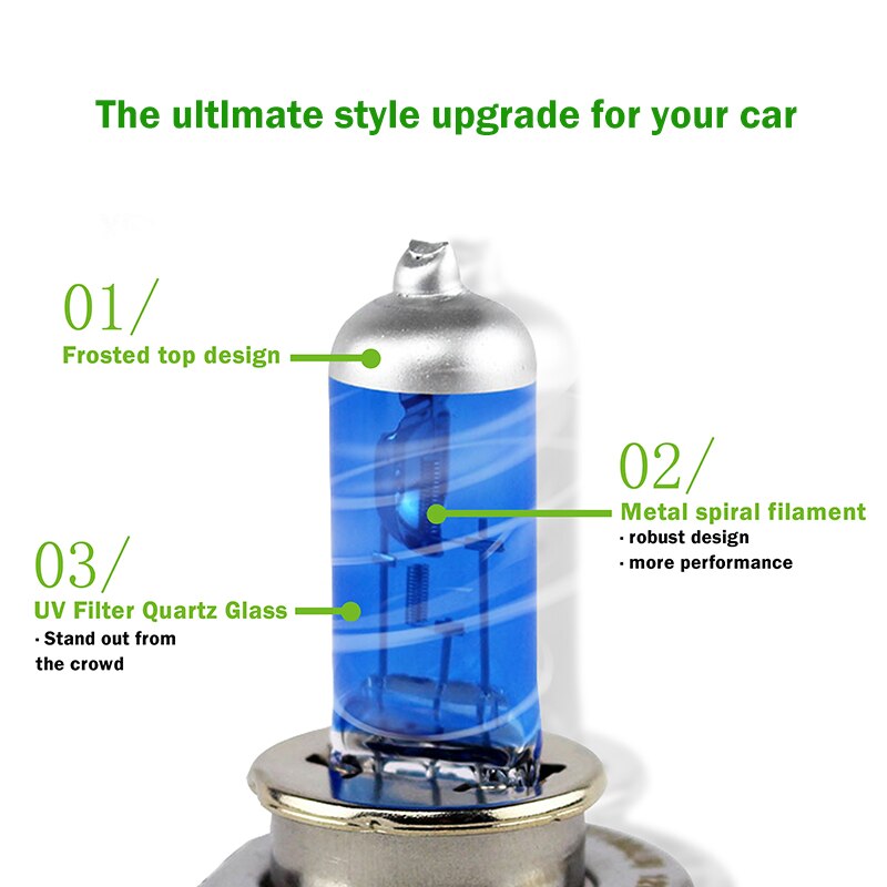 XENCN 12V H1 H3 H4 H7 H8 H9 H10 H11 H13 H15 H16 880 881 9005 9006 9012 5300K Blue Diamond Light Car Headlight Halogen Lamps 2pcs