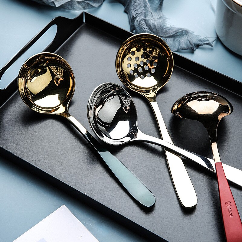 Stainless Steel Slottd Spoons Stirring Teaspoon Dessert Dinner Soup Spoons Ice Cream Fruit Spoon Cultery Tableware