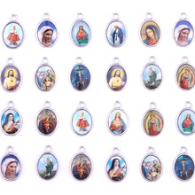 100 pcs Mix Foto Cross Jesus Emaille Onze Lady Wonderbaarlijke Medaille Bloemen Rozenkrans Middelpunt Legering Crucifix Cross Hangers Bedels