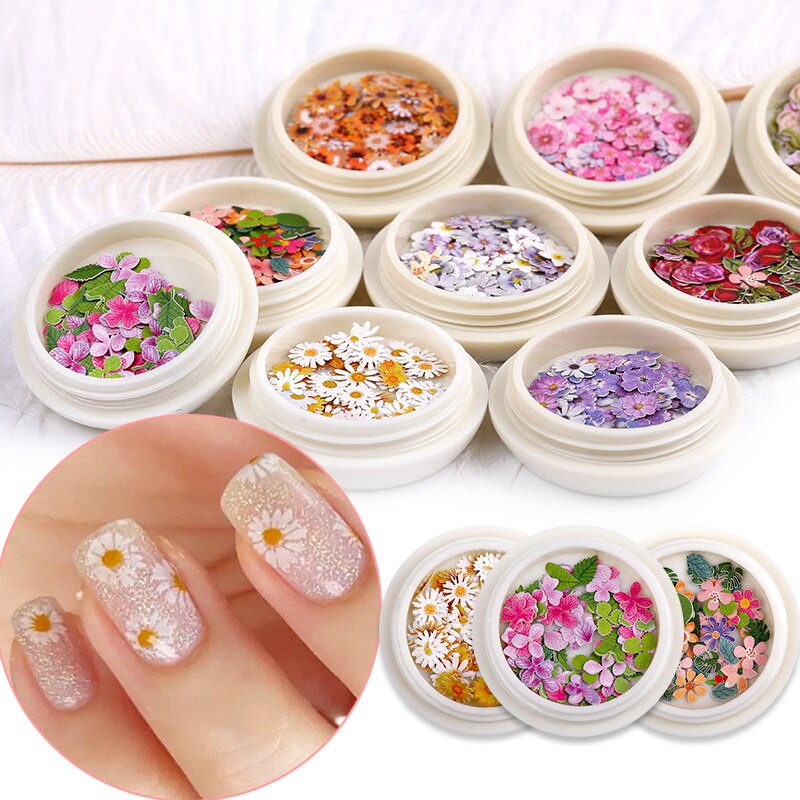 Neglekunst dekorationer negletilbehør tusindfryd blomster og blade blandet neglepasta ultra tynd neglefiner 3 dnail art 1 æske