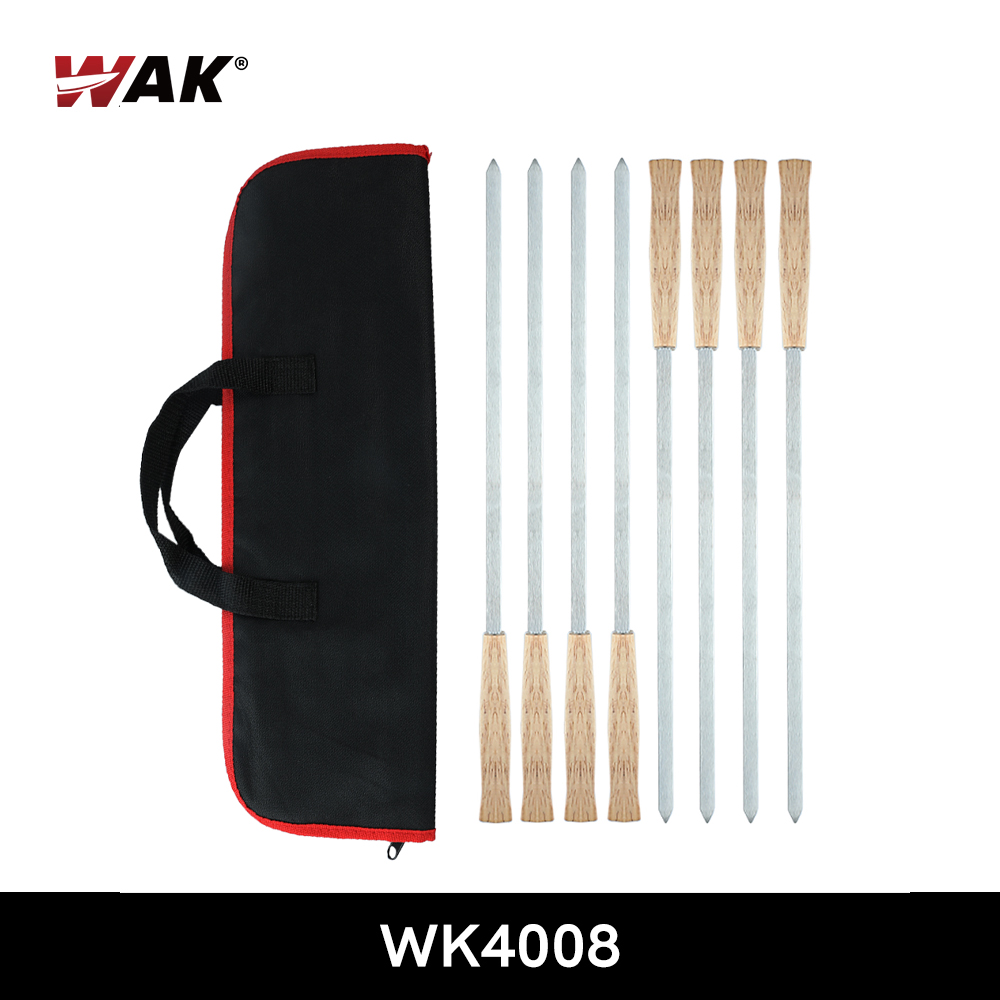 Wak Outdoor 8Pcs Bbq Spiesjes Gereedschap Polijsten Houten Handvat Grill Roosteren Sticks 43.5Cm Camping Bbq Gereedschap Set Opslag tas Kiit: 8PCS skewers