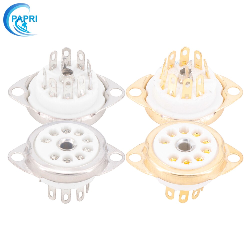 PAPRI 10PCS Ceramic B9A Gold Plated 9Pin Vacuum Tube Socket Panel Chassis Mount for ECC81 ECC82 ECC83 EL84 6922 Etc Vacuum Tube