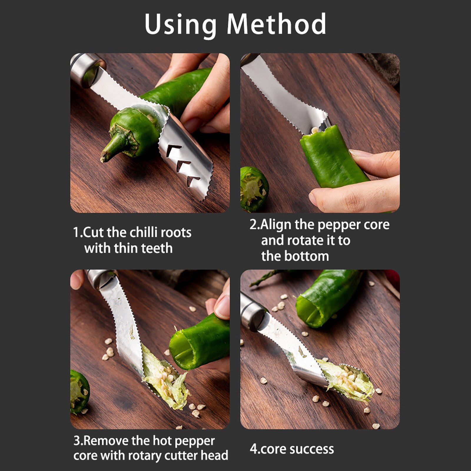 Rvs Fruit Peper Corer Tiger Skin Groene Peper Zaaimachine Multifunctionele Core Remover Keuken Gadget C50