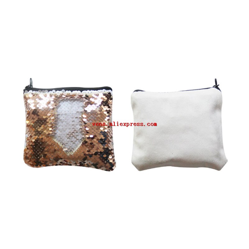 Sublimación en blanco lentejuelas monederos bolsas de transferencia monedero con impresión diy consumibles 20 unids/lote estilo 14,5*12,5 cm: champagne
