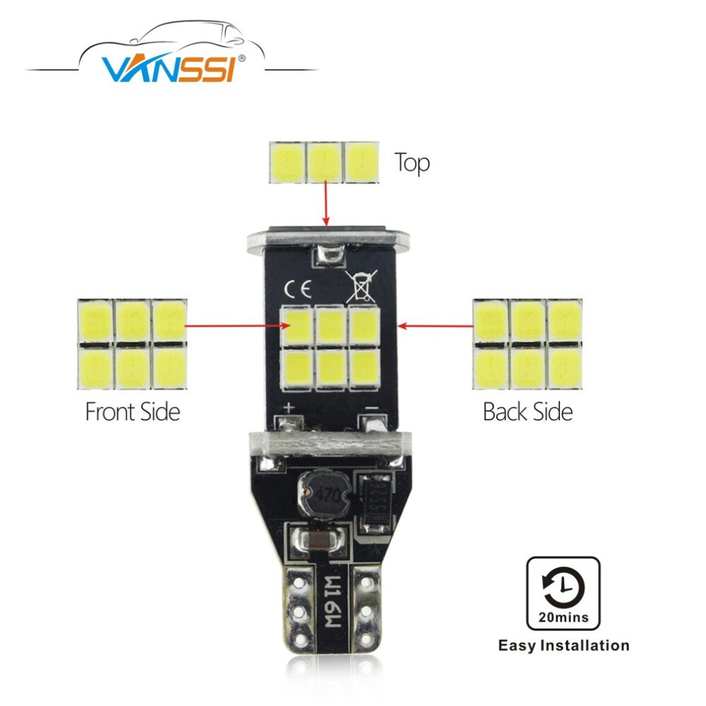 10x921 912 T15 T16 W16W WY16W bombillas LED 15SMD CANBUS bombillas de luz de señal reversa de coche sin errores Super brillante blanco ámbar